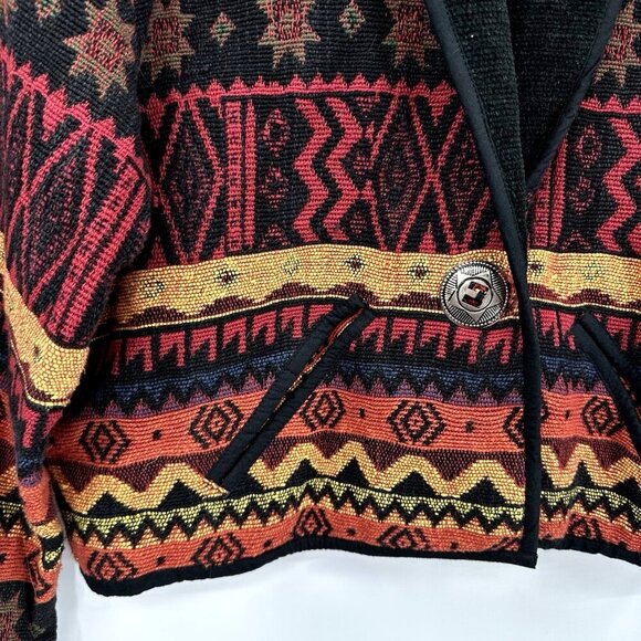 vintage SOUTHWESTERN AZTEC jacket blazer cotton western silver buckle colorful L - Picture 5 of 9